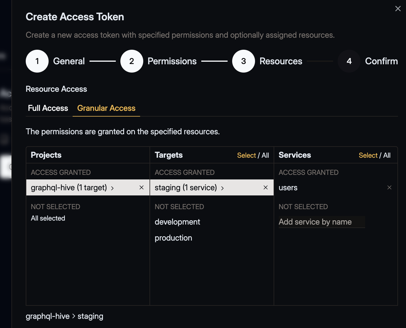 Select resources for the access token